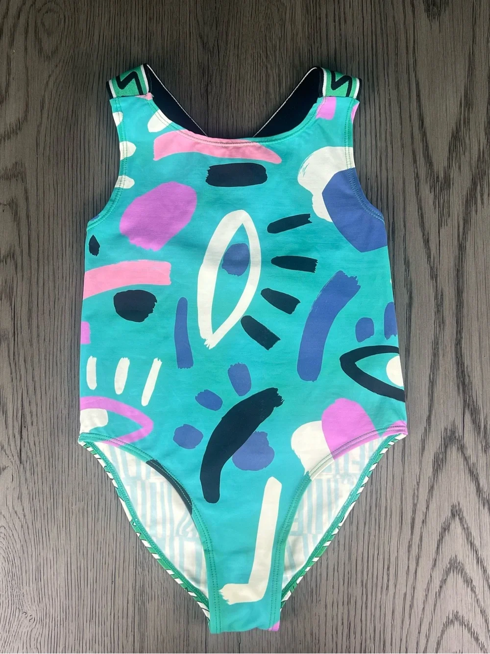 Stella McCartney Kids Girls Green Graphics Print Swimsuit, Size 8